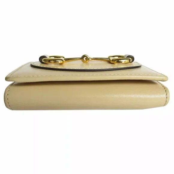 GUCCI HorsebitTri-fold wallet compact wallet beige leather Wallets